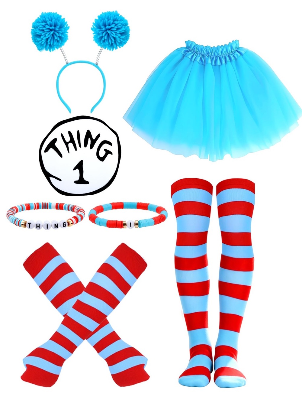 Dr Seuss’s Cat And The Hat Thing 1 Tutu Skirt and Accessories Women’s Adult Size
